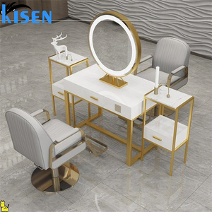 Mueble de exhibición de acero inoxidable KISEN para salón, tocador y estantes de almacenamiento, espejo mini contemporáneo con LED para maquillaje y baño - Product Image 6