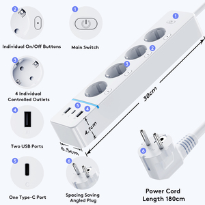 สายไฟต่อขยาย4ซ็อกเก็ตพร้อมสายยาว1.8เมตรสายปลั๊กอัจฉริยะ EU มีที่จับเวลา - Product Image 5