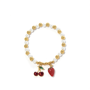 Fashion <b>Beaded</b> <b>Bracelet</b> With Cherry And Strawberry Charms Gold Plated Stainless Steel Sustainable Design - Product Image 2