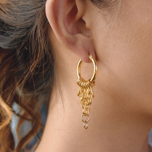 Pendientes de Aro con Borlas de Acero Inoxidable 18K, Diseño Geométrico con Bloques de Color, Joyería Fina Colgante para Uso Diario - Product Image 2