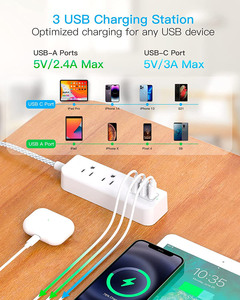 One Beat US Ultra Flat Plug Power Strip 2 prises 3 ports USB (1 USB C) Compact pour Travel & Crusie & Home Travel Adapter - Product Image 2