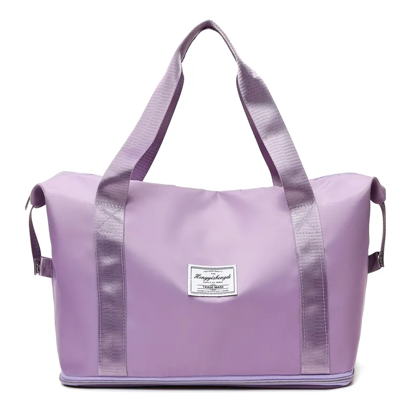 Tas jinjing olahraga merah muda dapat diperluas, tas koper berpergian saku basah kering terpisah untuk wanita