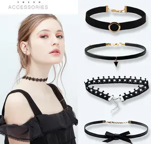 Lady's black flannel cosplay choker lace erotic collarbone chain