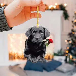 Hot Selling Black Labrador Dog Acryl Hanger Auto Decoratie Accessoires Rugzak En Sleutelhanger Decoratie Acryl Platte Hanger