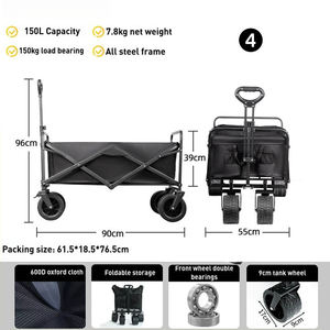 Chariot pliable haute capacité 150L avec grandes roues, chariot portable d'extérieur pour le <span class=keywords><strong>camping</strong></span>, les pique-niques, le jardin, les courses et le transport - Product Image 2