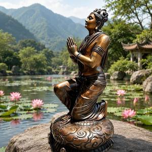 "La Dévotion Agée de S'agenouiller" - Grand Bodhisattva en bronze moulé à la main, statue de sculpture en bronze - Product Image 3