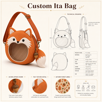 Sac à bandoulière personnalisé en forme de renard avec fenêtre transparente en PVC en forme de cœur, doublure Forêt d'automne, breloque chouette, sac souple
