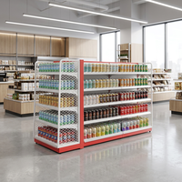 Système d'étagères de présentation pour supermarché, multifonctionnel, double face, robuste, en métal, avec revêtement en poudre époxy