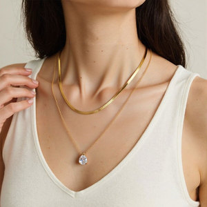 Collier personnalisé en acier inoxydable 316L plaqué or 14k 18k, design original avec zircon et pierre de naissance, pour femmes, vente en gros - Product Image 2