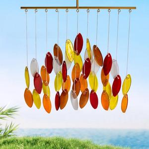 Offre Spéciale fait à la main extérieur jardin suspendu décoration vitrail feuille carillons éoliens verre Furin carillon éolien - Product Image 4