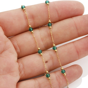 Cadena de Cuentas de Cristal Verde Esmeralda, Acero Inoxidable, Accesorios de Joyería DIY para Mujer, Collar de Moda, 10 Metros de Longitud - Product Image 3