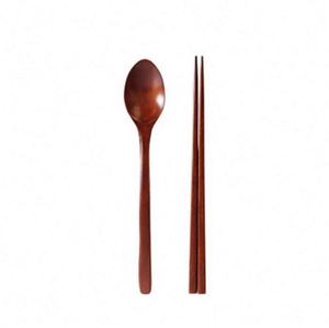 Bacchette di legno cucchiaio Set di stoviglie coreane riutilizzabili lungo manico cucchiai bacchette - Product Image 1