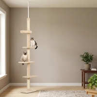 Arbre à chat de luxe en bois massif et panneaux de densité, avec colonne de plafond, jouet pour chat en sisal et griffoir en carton