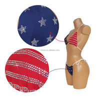 Ensemble de bikinis 2 pièces WY011 avec strass irisés, motif drapeau américain, en cristal extensible, pour festivals et tenues de bain