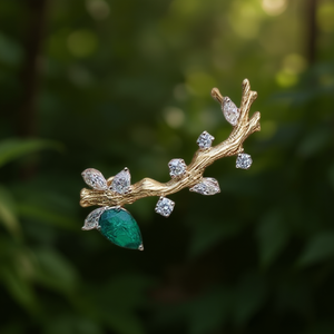 Boucles d'oreilles manchette en or massif 18 carats en forme de plante dorée, serties d'émeraudes et de diamants taille princesse, pour femme, romantiques, à porter au quotidien - Product Image 2