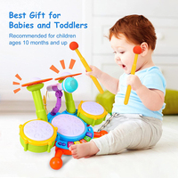 Instruments de musique électroniques de 12 pouces, avec 2 baguettes de tambour, lampes Flash et Microphone réglable pour enfants