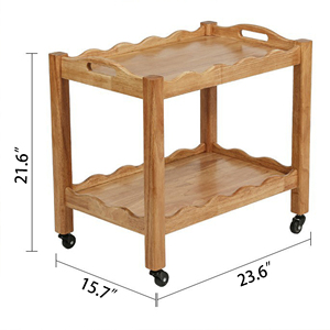 Solid Rubberwood Rolling Side Table 2-Tier Lockable Wheels Removable Tray Sturdy Durable <b>Bar</b> Cart Nightstand <b>End</b> Table - Product Image 4
