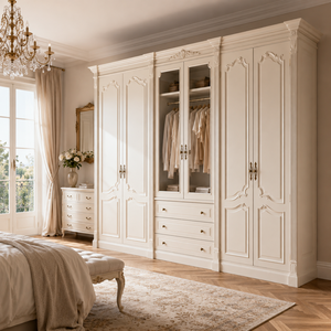 Luxury French Shaker Style Wood Wardrobe Armoire Large <strong>Bedroom</strong> Closet Cabinet with Glass Doors <strong>White</strong> Carved Storage <strong>Furniture</strong> - Product Image 2