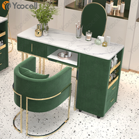 Yoocell Nouveau Design Table de Manucure Portable Couleur Verte, Bureau de Manucure Roulant, Chaise Tabouret de Bureau, Tables à Ongles pour Salon