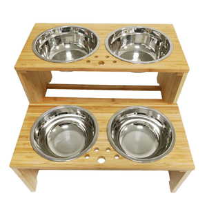 ペットボウル & フィーダー犬/猫ペットボウル環境にやさしいカスタムステンレス + 竹製スタンド - Product Image 6