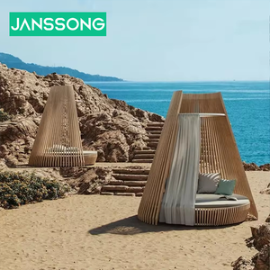 Lit de repos d'extérieur tout temps en rotin pour patio et plage, avec auvent, réglable, imperméable et à séchage rapide - Product Image 2
