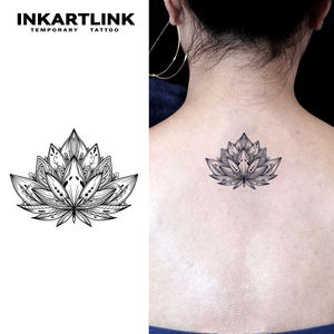 Tatuaje Temporal Personalizado de Mandala Loto, Resistente al Agua, de Larga Duración (15 Días), Arte Corporal Semipermanente para Espalda y Cuello, para Mujeres - Product Image 1