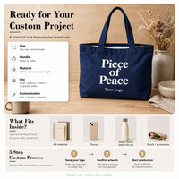 Sac fourre-tout en toile bleu foncé personnalisé avec logo, imprimé lettres, poignée longue, pour promotion de vacances, commande en gros usine OEM