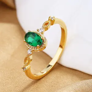 Bijou de luxe en pierres précieuses pour femmes, bague ovale, bleu, vert, gros strass, cubique, Zircon, laiton plaqué or