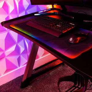 Ordinateur ergonomique <span class=keywords><strong>bureau</strong></span> à domicile s Z en forme de PC <span class=keywords><strong>Gamer</strong></span> bureaux pieds de table en aluminium postes de travail tables de jeu robustes avec lumières RVB - Product Image 4