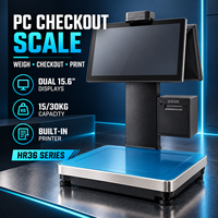 Timbangan Kasir Windows atau Android PC dengan Kapasitas 15kg 30kg, Timbangan Kasir Layar Ganda untuk Ritel Makanan Segar