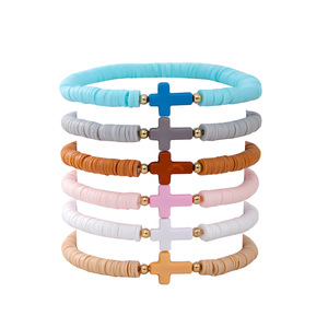 ชุดกำไลข้อมือแฟชั่นรูปกากบาท 6 ชิ้น หลายสี ทำจากดินโพลิเมอร์ยืดหยุ่น สไตล์โบฮีเมียนสำหรับผู้หญิง - Product Image 5