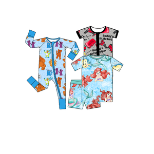 Romper Pendek Bambu Unisex dengan Cetak Kotak-Kotak Biru Merah untuk Hari 4 Juli yang Dapat Disesuaikan, Bernapas, dan Dilengkapi Resleting Dua Arah. - Product Image 3