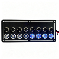Panneau en aluminium 4/6/8 modules avec interrupteur à bouton-poussoir 19 mm, LED bleue, fusibles automatiques et disjoncteur intégré