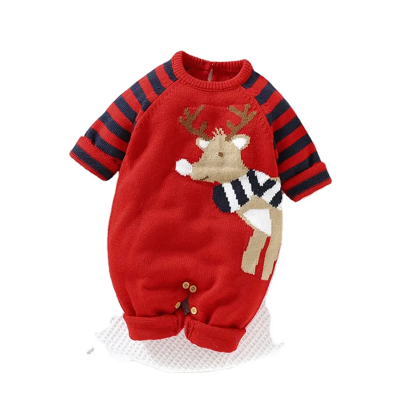 ベビーロンパースレッドクリスマストナカイニット新生児幼児ユニセックスジャンプスーツ幼児用キッズボーイズガールズ長袖全体的な服