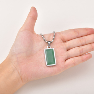 Collier unisexe en acier inoxydable avec pendentif rectangulaire en Aventurine verte, bijou porte-bonheur en cristal de guérison géométrique, idéal pour un cadeau de fête - Product Image 4