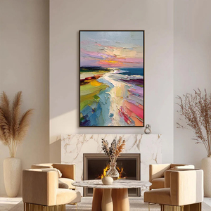 Peinture à l'huile impasto verticale texturée Paysage côtier Embrace Coastal, œuvre d'art texturée faite à la main sur toile pour la décoration de la maison et des hôtels - Product Image 4