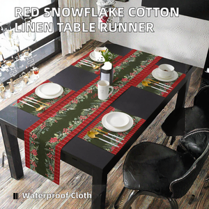 Ensemble de nappes de table en polyester/coton imperméable de luxe rouge imprimé flocons de neige pour la maison et l'hôtel, décoration de Noël, cuisine - Product Image 2