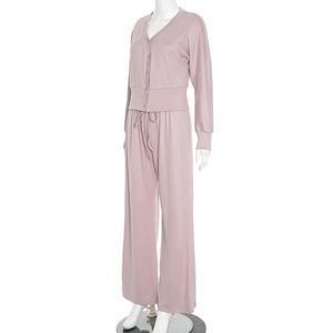 Viviblook J25ST268 nouvelles dames automne tenues 2 pièces ensemble automne nouveau décontracté bouton ample vêtements de sport côtelé pantalon ensemble pour les femmes - Product Image 3