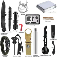 Équipement de survie d'urgence professionnel pour l'extérieur 15 en 1, kit de survie de défense tactique amélioré outils pour les aventures d'escalade