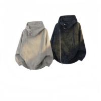 Veste épaisse décontractée pour homme, style américain tendance, col montant, veste en cuir à capuche, design diagonal à rabat pour l'extérieur