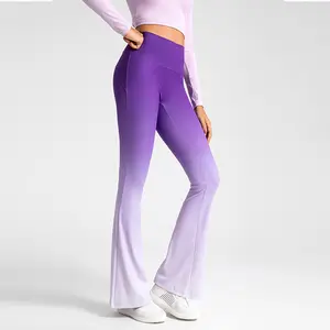 Women's Gradient Color Flared High Waist Yoga Leggings Slim Wide Leg Pants For Sports Fitness