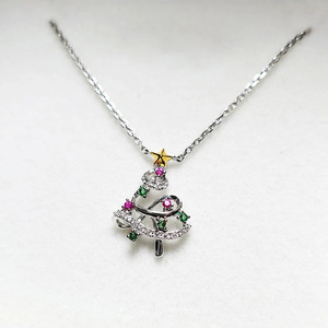 Ciondolo Albero di Natale in Argento 925 con Cristalli e Strass, Placcato in Rodio, Gioiello Unisex da Regalo - Product Image 1