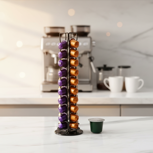 Suporte Expositor de Cápsulas de Café para Uso Diário, Preto, em Metal Aramado, Tipo Torre de Dois Níveis - Product Image 2