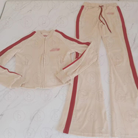 Jaket Resleting Beludru Kasual Logo Bordir Kustom Berkualitas Tinggi Y2K Setelan Jogging Velour Wanita 2 Potong Setelan Olahraga