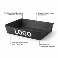 Plateau pliable en papier kraft noir personnalisé avec logo d'usine, écologique, jetable, pour sushis, poulet frit, hamburgers, emballage à emporter