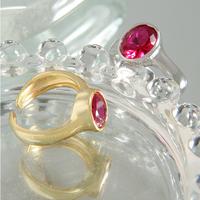 Bague en argent Sterling 925 Rose rouge à facettes, anneau ouvert plaqué or 18k pour femmes