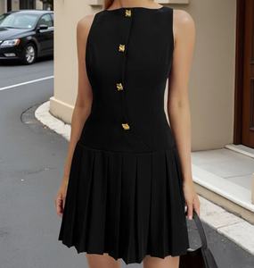 <span class=keywords><strong>Robe</strong></span> Courte Plissée Minimaliste et Élégante pour Femme, Sans Manches, Coupe Trapèze, Respirante, Idéale au Quotidien - Product Image 2