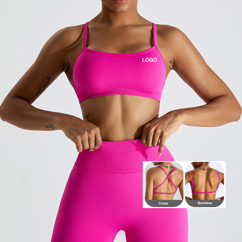 YIYI Breathable Women Tops Fitness Gym Wear Workout Push up Yoga Top Adjustable Straps Bra Cross Beauty Back Seamless Sports Bra