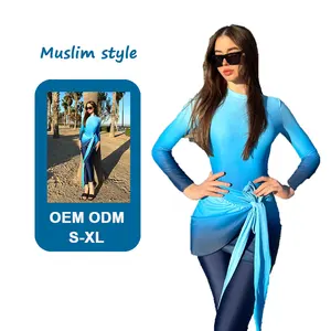 Muslim Lady Traditional Highly Elastic Splicing Long Sleeve Split Contrast Muslim Swimwear For Women Swimsuit