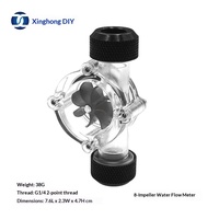 Pengukur Aliran Air Tipe Turbin 8 Bilah Berpendingin Air Komputer Bahan PVC Desain Anti Selip Hitam G1/42 2 Antarmuka 8 Impeller